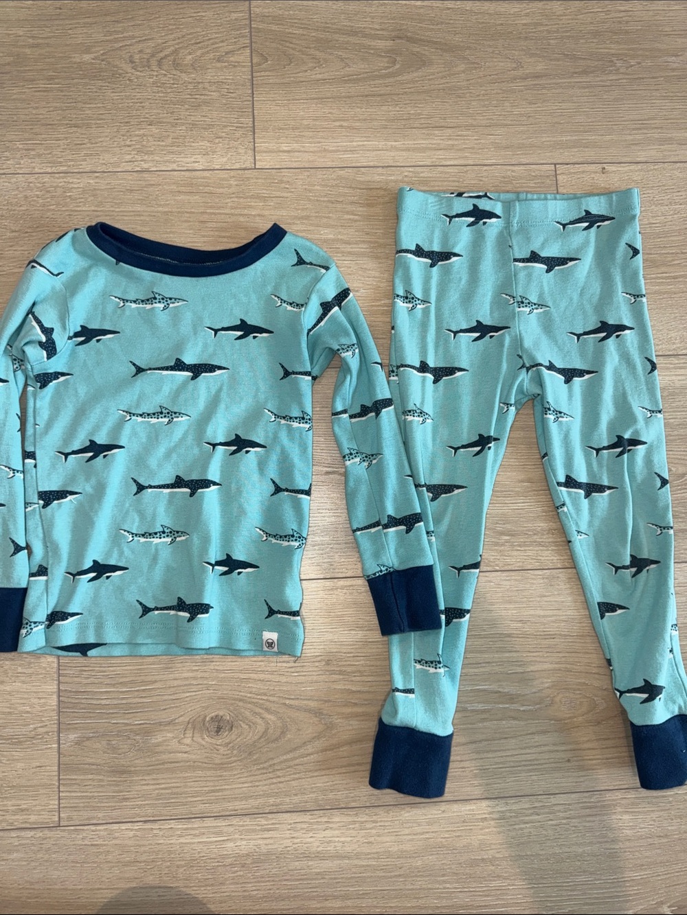 The Honest Company Light Teal Shark Pajama Set with Navy Accents